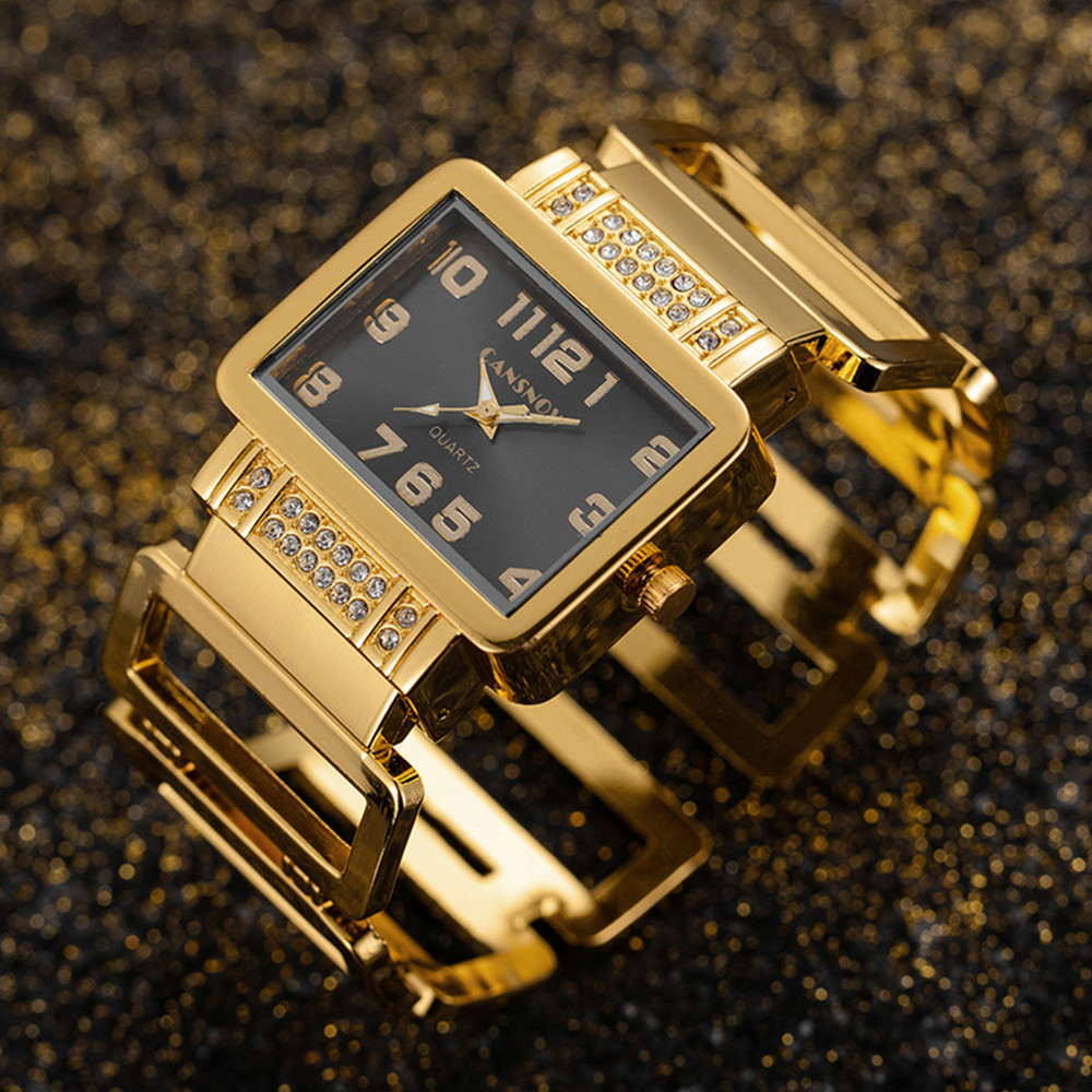 Luxury Watch Diamond - Cansnow Dikdörtgen Bayanlar Kol Saati Altın