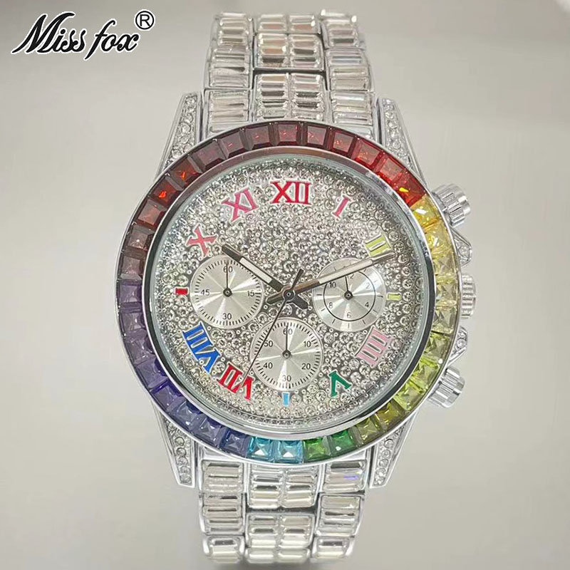 MISSFOX lüks buzlu erkekler iç - Luxury Watch Name incelemesi ve fiyatı