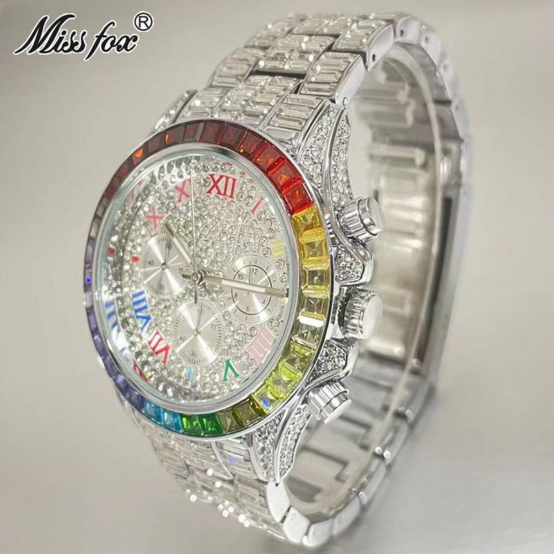 MISSFOX lüks buzlu erkekler iç - Luxury Watch Name incelemesi ve fiyatı